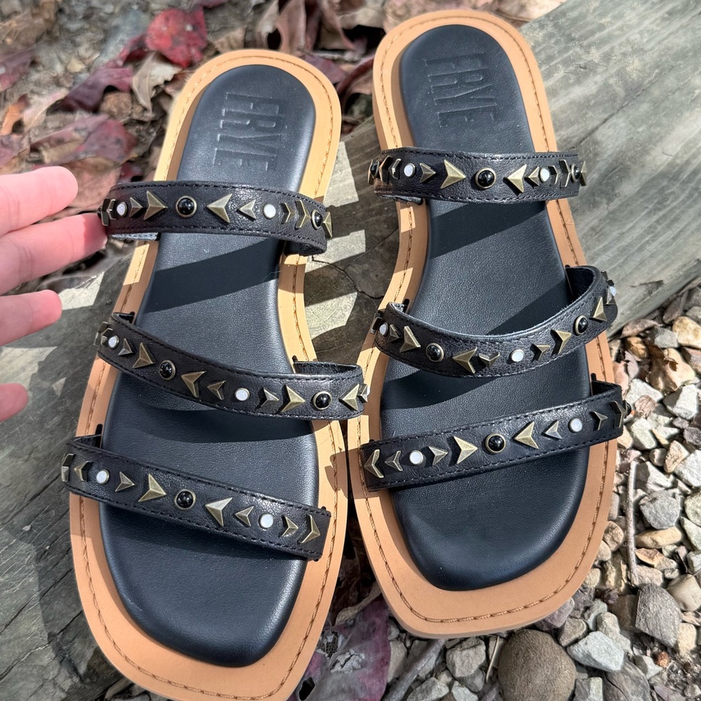 Black and Tan Studded Sandals